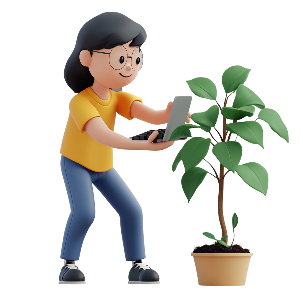 3D-Person pflanzt Baum – Beitrag von Mediahain zum Klimaschutz durch Website-Projekte.